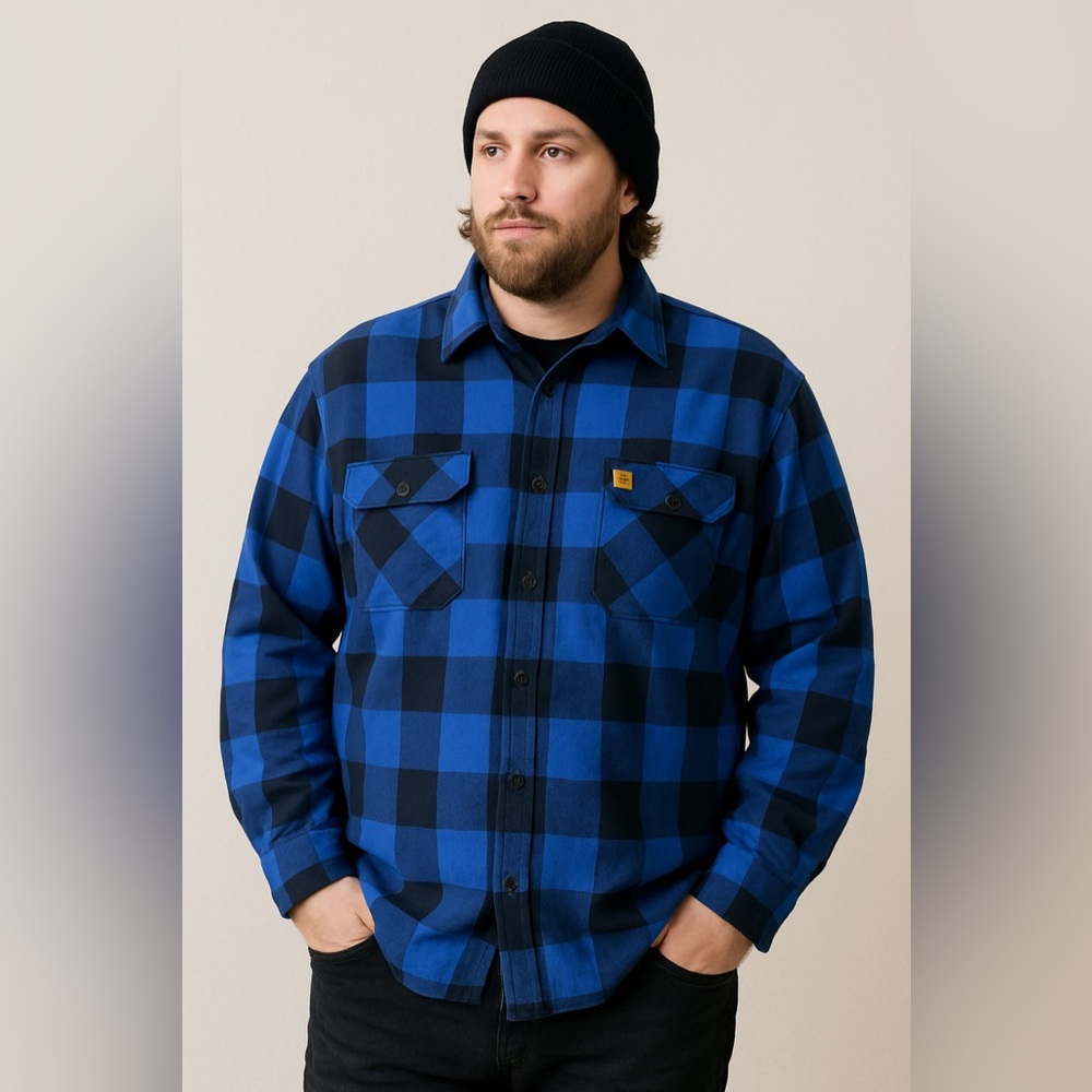 Big Bill Men’s 2XL Blue Black Buffalo Plaid  Cabincore Heavy Workwear Flannel